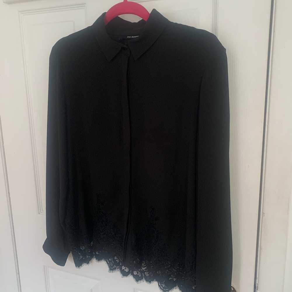 The Kooples Black Lace Button Down Blouse